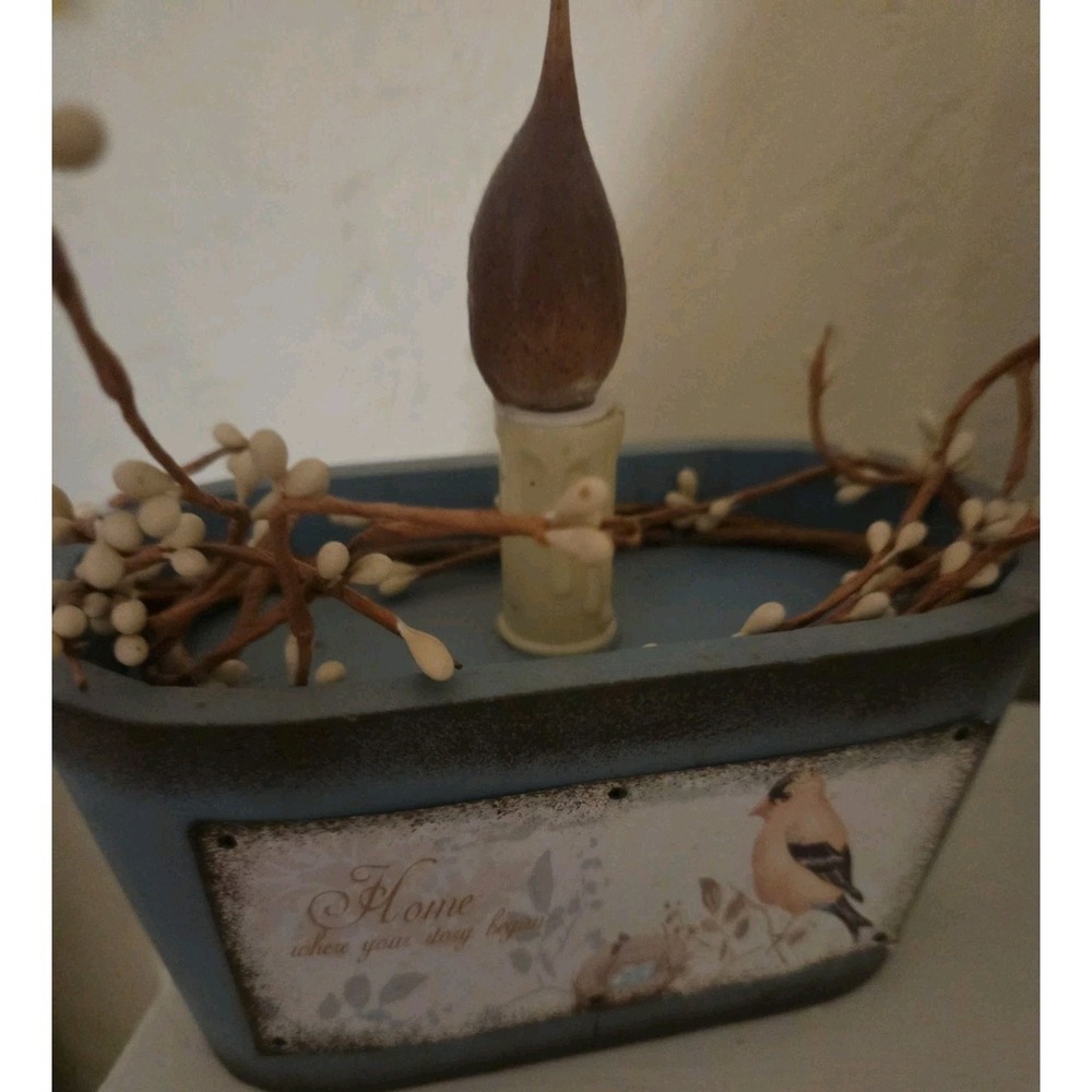 Vintage Nantucket Electric Candle Light  Rustic Blue Wooden Base 6 inch x 4 inch - Picture 5 of 8